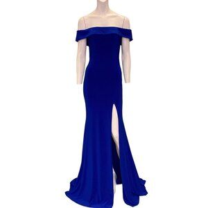 Faviana Off the Shoulder Evening Gown Maxi S10015 Royal Blue Size 0 NWT